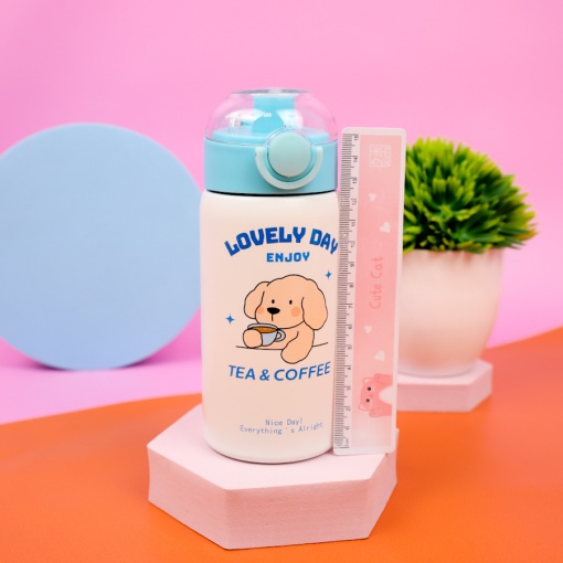 Термос "Lovely day" с трубочкой, бело-голубой, 400 мл. оптом