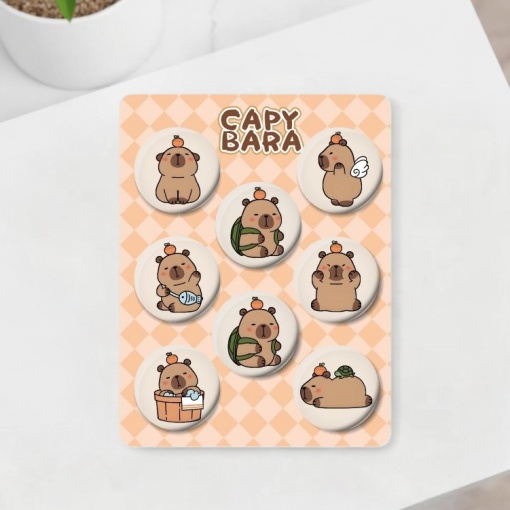 Набор круглых значков "Капибара" 32 мм (8шт)