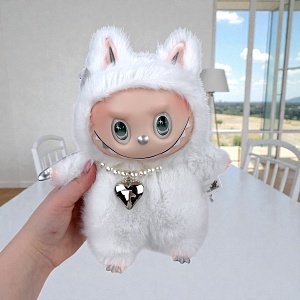 Мягкая игрушка "Labubu Zimomo" ожерелье, белый, 24см