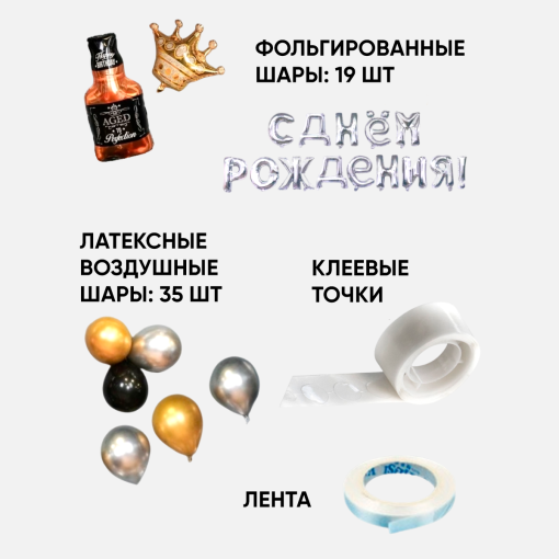 Набор шаров "Happy Birthday" золотой  оптом