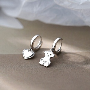 Серьги "Bear and heart" серебряный