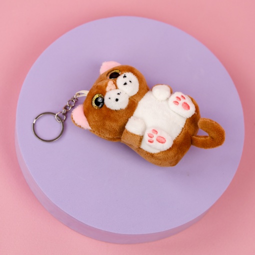 Брелок мягкий котик "Большие глазки" коричневый 12 см