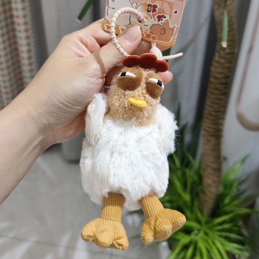 Мягкий брелок "Курочка-антистресс" бело-коричневый 