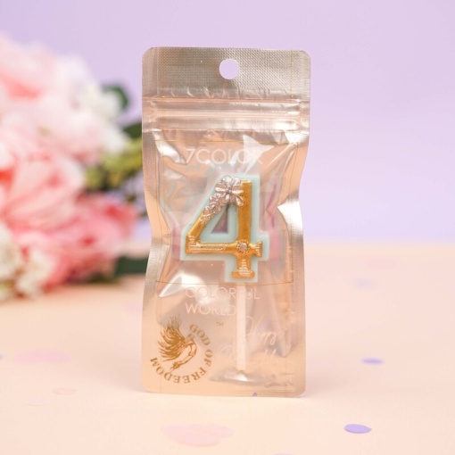 Свеча-цифра для торта "Patterned Mint", 4 оптом