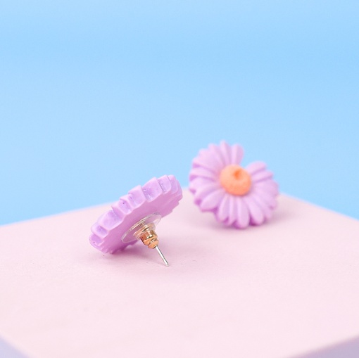 Серьги-гвоздики "Ромашки" фиолетовые