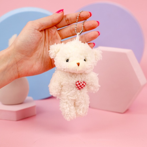 Мягкий брелок "Мишка с сердечком" белый, 10см