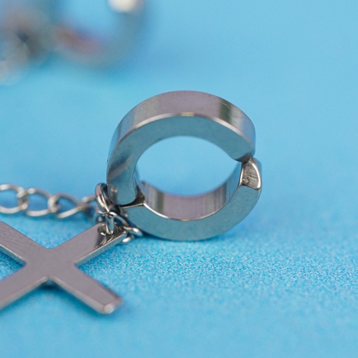 Серьга кафф "Cross" серебристый