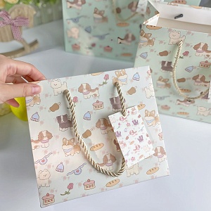 Подарочный пакет "Fluffy dogs" мятный 18х10х16см