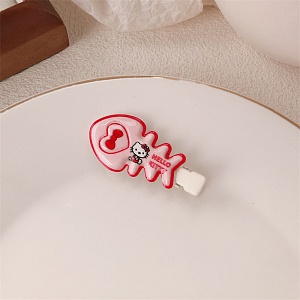 Заколка для волос "Кт" скелет рыбки, красный