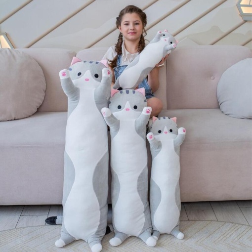 Мягкая игрушка-подушка "Обнимашки от котейки" 90см, серый