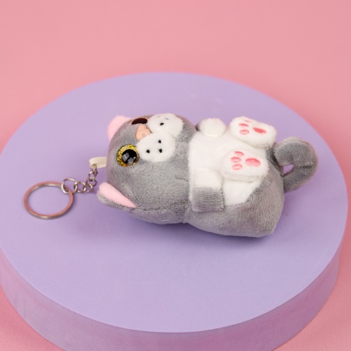 Брелок мягкий котик "Большие глазки" серый 12 см