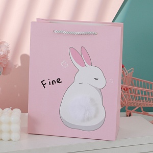 Подарочный пакет "Fine" Кролик, розовый 19,5х10х14,5см