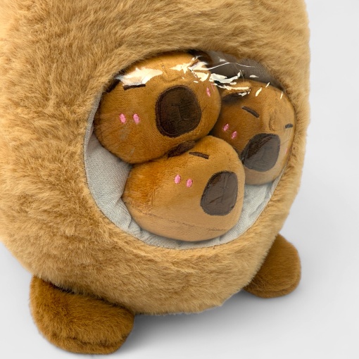 Мягкая игрушка "Мама капибара" 3 капибаренка, 30см