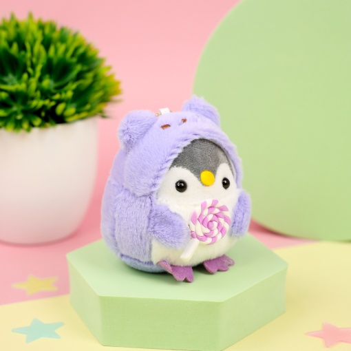 Брелок мягкий "Пингвин в костюме" фиолетовый 10 см