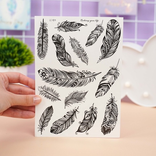 Временная татуировка "Перья" LC-104, 21х15 см