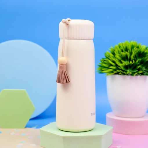 Термос "Think Different" с кисточкой, бежевый, 400мл оптом