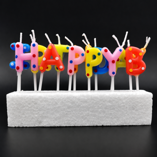Свечи для торта "Happy Birthday" радужные оптом
