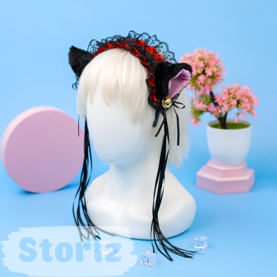 Ободок "Lolita Neko" черный с красной ленточкой