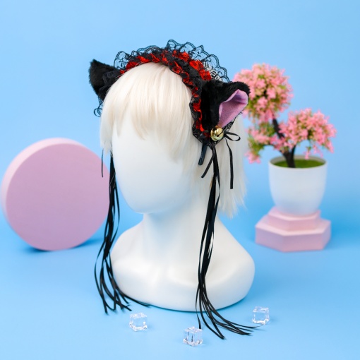 Ободок "Lolita Neko" черный с красной ленточкой