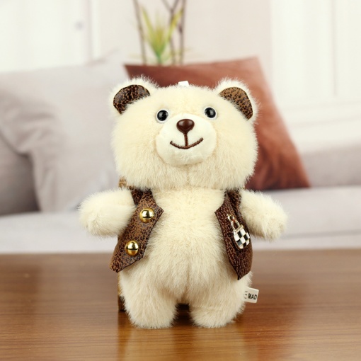 Мягкий брелок "Мишка в куртке" бежевый