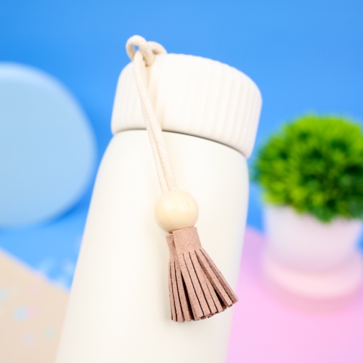 Термос "Think Different" с кисточкой, бежевый, 400мл оптом