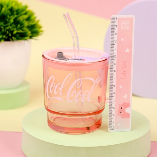 Стакан "Cool-Cool" с трубочкой (розовый), 380мл оптом
