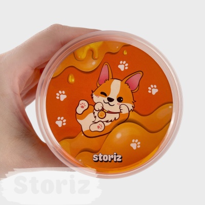 Слайм "Стекло" оранжевый, с дек наполнителем корги 180гр STORIZ