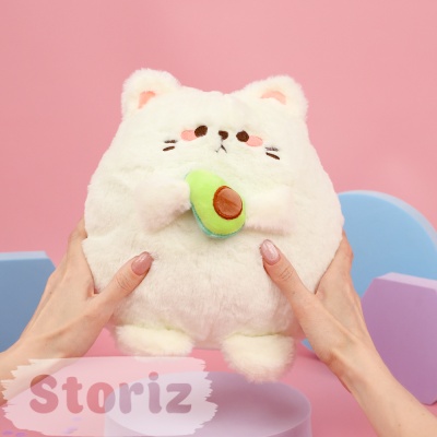 Мягкая игрушка "Котик с авокадо" белый, 20 см