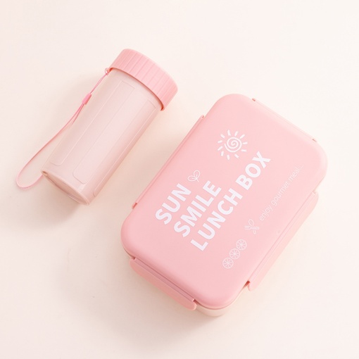 Ланчбокс с чашкой "Sun Smail" розовый, 1000-400мл оптом
