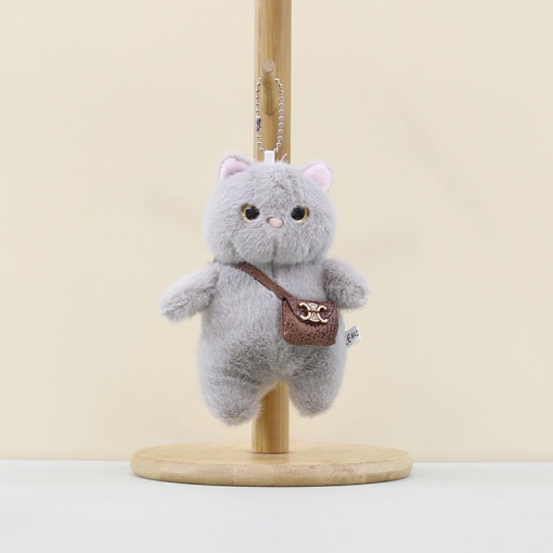 Мягкий брелок "Котик с сумкой" серый