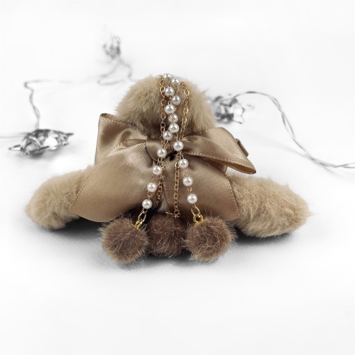 Заколка-крабик плюшевая "Бант" с цепочкой, коричневый