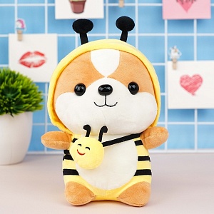 Мягкая игрушка "Корги в шапочке" желтый, 25см