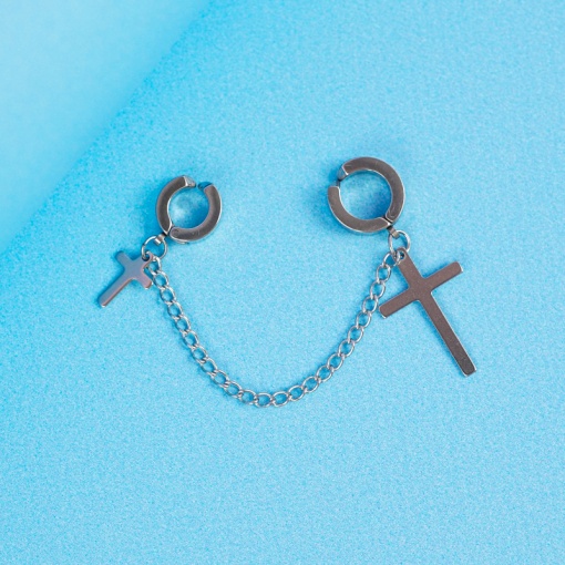 Серьга кафф "Cross" серебристый