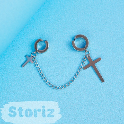 Серьга кафф "Cross" серебристый