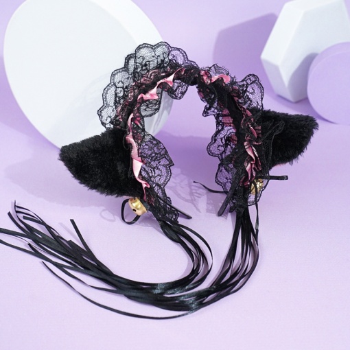 Ободок "Lolita Neko" черный с розовой ленточкой