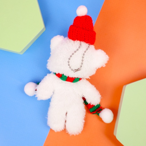 Мягкий брелок "Мишка в шапочке" белый