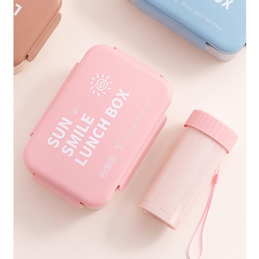 Ланчбокс с чашкой "Sun Smail" розовый, 1000-400мл оптом
