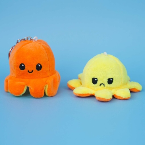 Мягкий брелок-перевертыш "Осьминожек" желтый оранжевый, 10 см