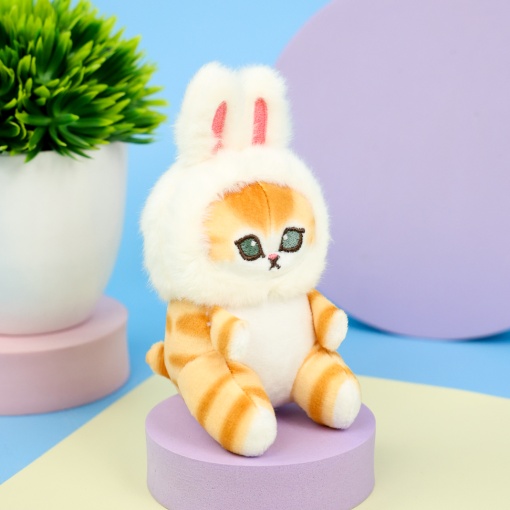 Мягкий брелок "Кото-кролик" бело-рыжий, 12 см