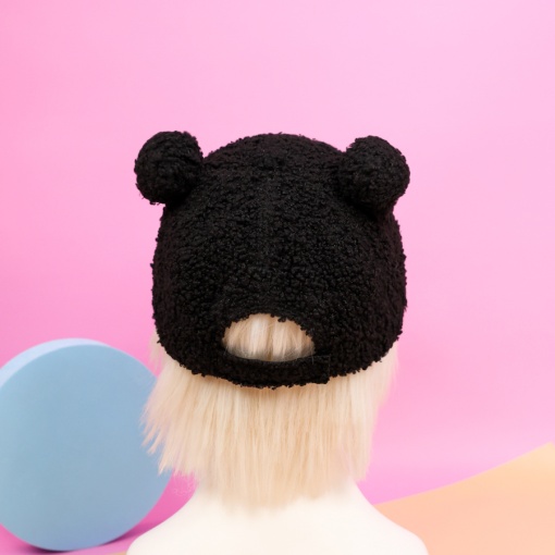 Бейсболка плюшевая "Cute" с ушками, черный (54-60см)