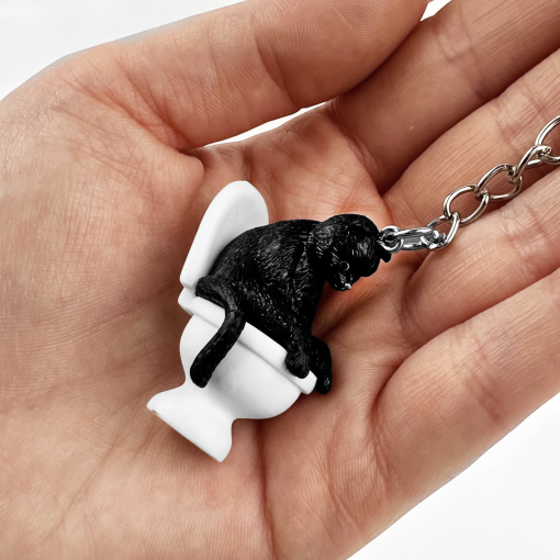 Брелок "Котик на унитазе" черный