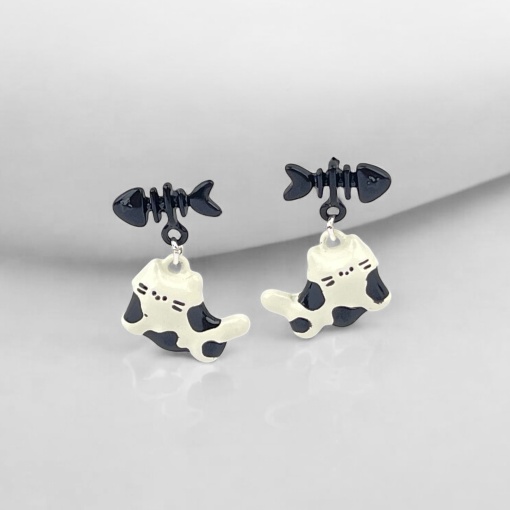 Серьги "Котики" черно-белый, №JQ2 