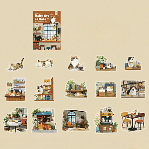Набор наклеек "Daily life of cats" коричневый, 15шт