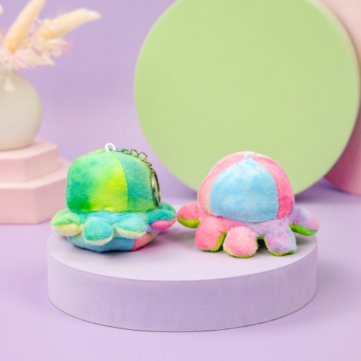 Мягкий брелок-перевертыш "Осьминожек" зелено-голубой, 10 см (тай-дай)