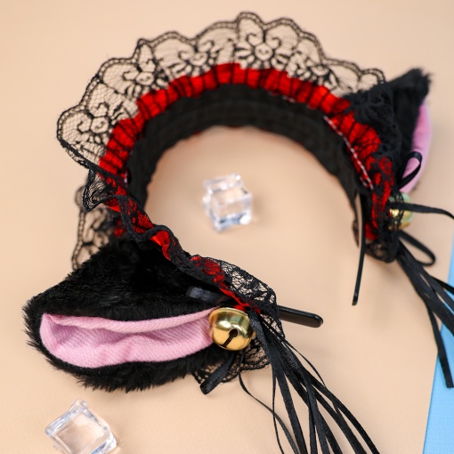 Ободок "Lolita Neko" черный с красной ленточкой