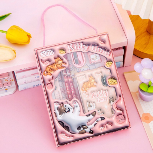 Набор канцелярский "Kitty time" розовый (карандаши 2шт, ластик, линейка 15 см, точилка, блокнот)