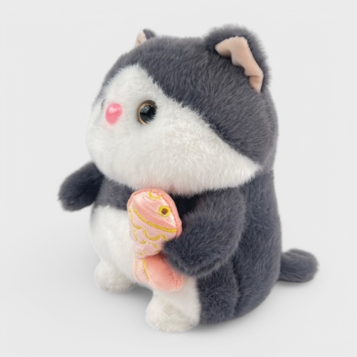 Мягкая игрушка "Серый Кот" с рыбкой, 25см
