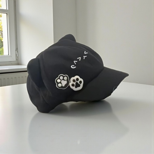 Бейсболка плюшевая "Cats paws" с ушками, черный (55-60см)