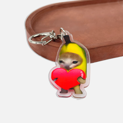 Брелок акриловый "Mur cat" котик с сердцем в банане 