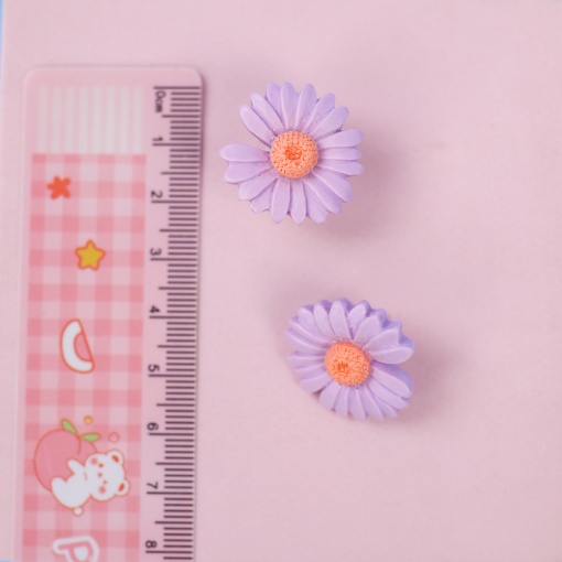 Серьги-гвоздики "Ромашки" фиолетовые